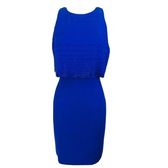 Vintage Rimini Saks Fifth Avenue Royal Blue Beaded Formal Sheath Dress S… - Picture 6 of 8